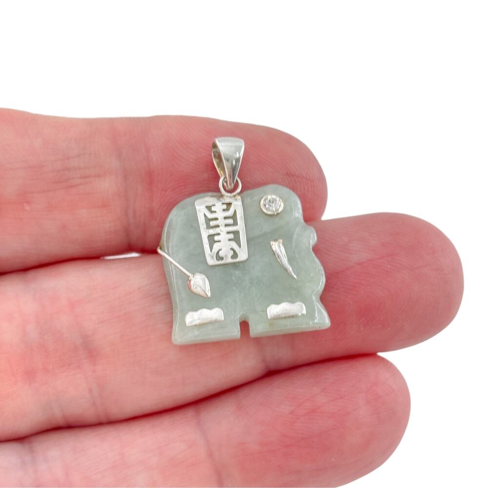 Vintage Avon Sterling Silver Jade Elephant & Crystal Double Happiness Pendant